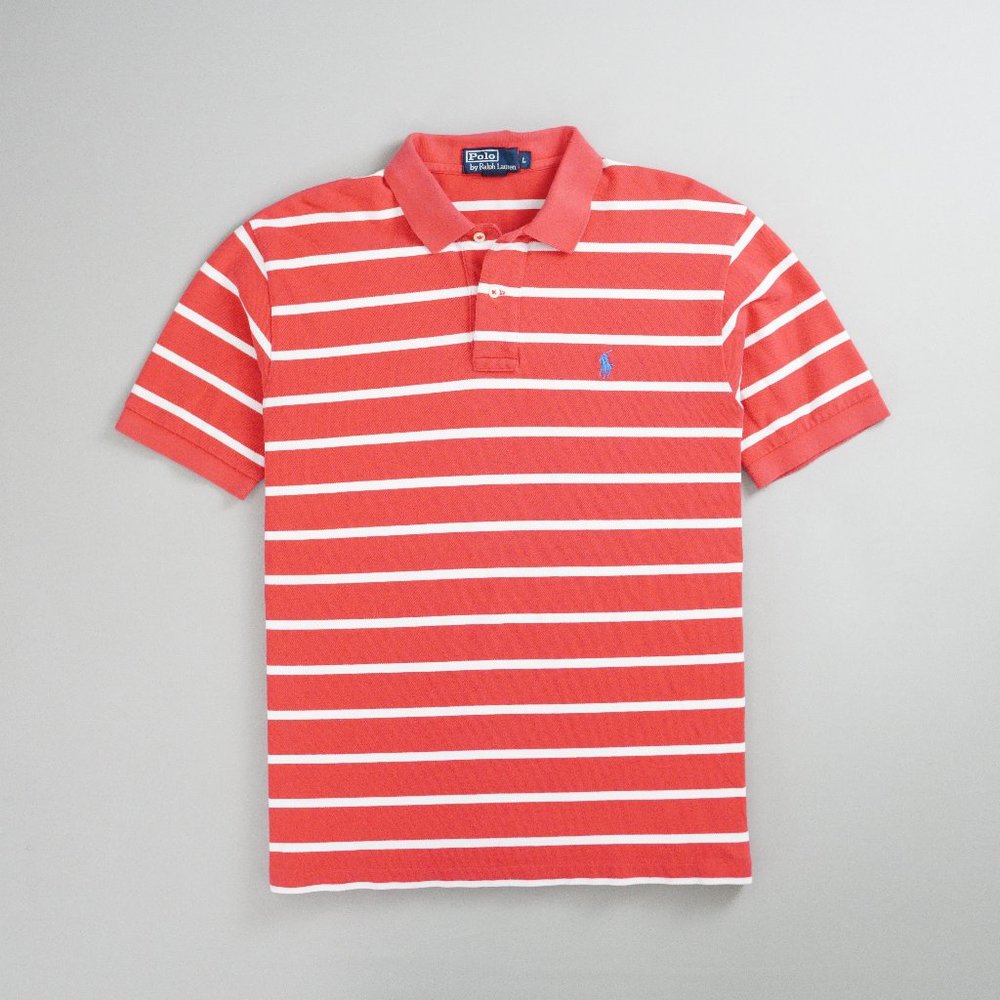 Vintage Polo Ralph Lauren Polo Shirt Mens Size L Pink Stripe Pony Short Sleeve